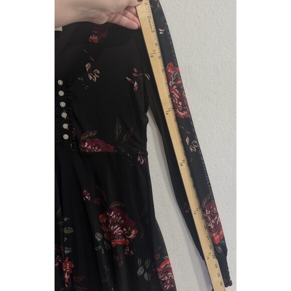 American Rag Black Red Floral Mini Dress Sheer Long Sleeve Boho Romantic Size S - Picture 14 of 14